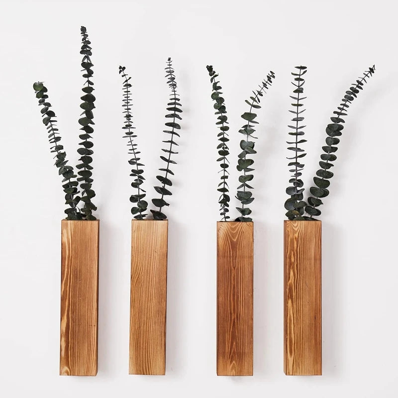 4 Pack Wall Planters For Indoor Plants, Wood Wall Decor For Bedroom Living Room, Farmhouse Wooden Pocket Wall Vases