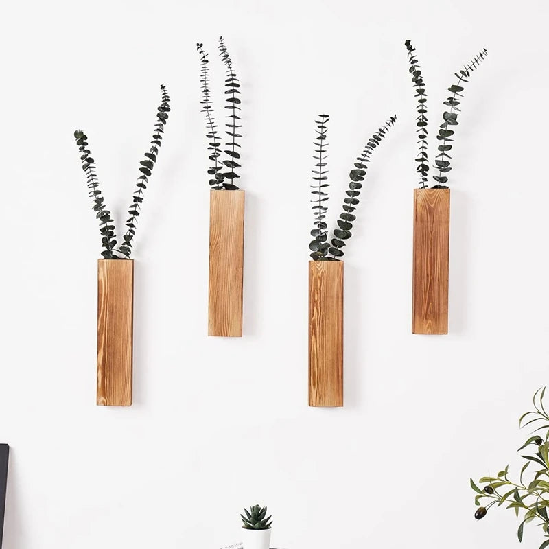 4 Pack Wall Planters For Indoor Plants, Wood Wall Decor For Bedroom Living Room, Farmhouse Wooden Pocket Wall Vases