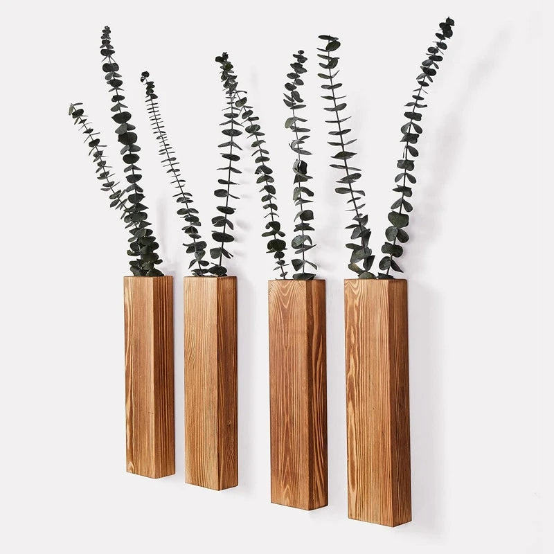 4 Pack Wall Planters For Indoor Plants, Wood Wall Decor For Bedroom Living Room, Farmhouse Wooden Pocket Wall Vases